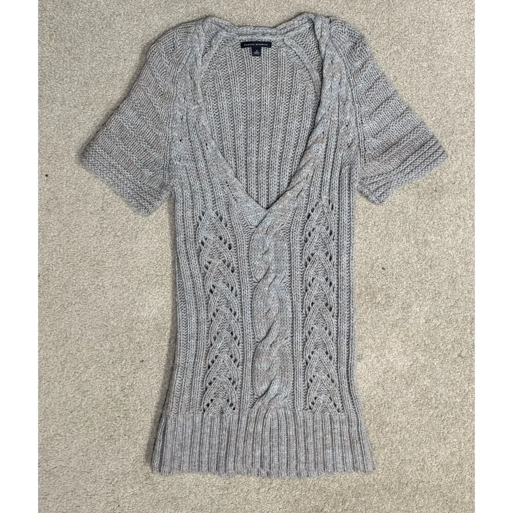 Banana Republic Alpaca Mix Cable Knit Sweater Dress Womens S V Neck Short Sleeve